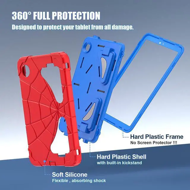 Alt view image 6 of 7 - BONAEVER Case for Samsung Galaxy Tab A9 8.7 Inch 2023 Model SM-X110/X115/X117, Rugged Shockproof Cover with Stand, Shoulder Strap Blue/Red
