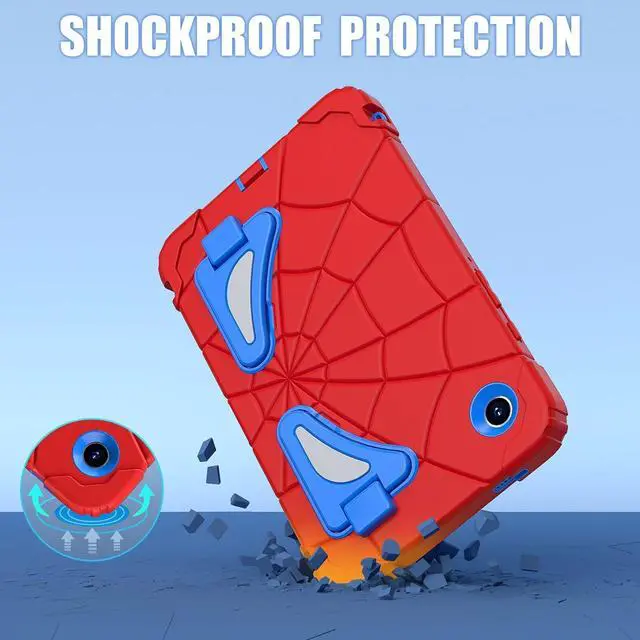 Alt view image 3 of 7 - BONAEVER Case for Samsung Galaxy Tab A9 8.7 Inch 2023 Model SM-X110/X115/X117, Rugged Shockproof Cover with Stand, Shoulder Strap Blue/Red