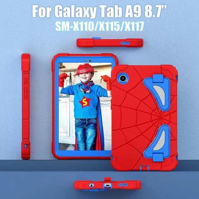 Alt view image 5 of 7 - BONAEVER Case for Samsung Galaxy Tab A9 8.7 Inch 2023 Model SM-X110/X115/X117, Rugged Shockproof Cover with Stand, Shoulder Strap Blue/Red