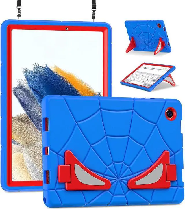 Main image of BONAEVER Case For Samsung Galaxy Tab A8 10.5 inch 2022 SM-X200/X205/X207 Tablet Cases With Stand, Shoulder Strap, Thickned Cornor Impact Protection Cover for Kids Boys Children Blue/Red