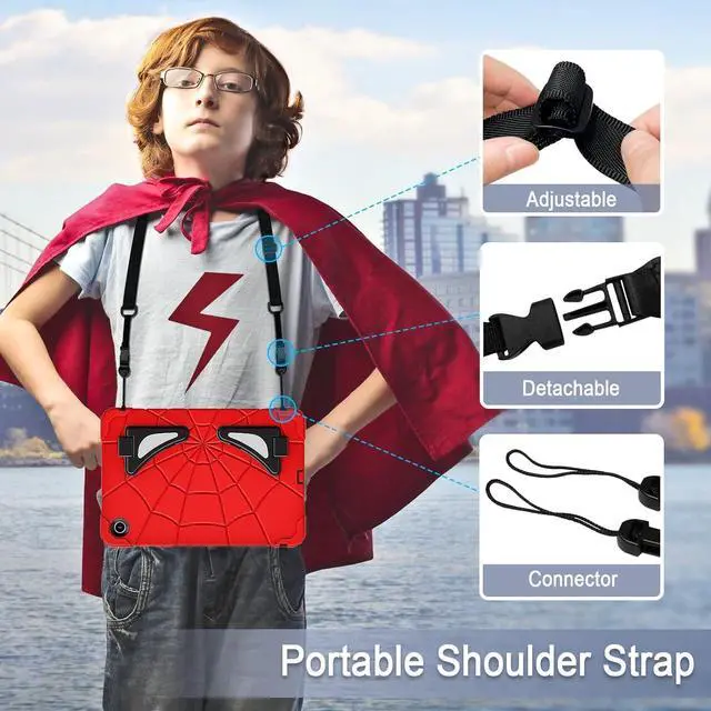 Alt view image 3 of 7 - BONAEVER Case For Samsung Galaxy Tab A8 10.5 inch 2022 SM-X200/X205/X207 Tablet Cases With Stand, Shoulder Strap, Thickned Cornor Impact Protection Cover for Kids Boys Children Red