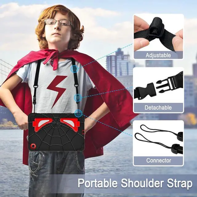 Alt view image 3 of 7 - BONAEVER Tablet Case For Samsung Galaxy Tab A7 Lite 8.7 inch 2021 SM-T220/T225/T227 With Stand, Shoulder Strap, Thickned Cornor Impact Protection Cover for Kids Boys Children Black/Red