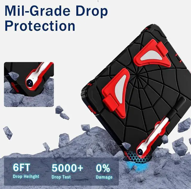 Alt view image 3 of 7 - BONAEVER Tablet Case For Samsung Galaxy Tab S10 Lite / S10 FE / S9 FE 10.9 inch / S9 / S8 / S7 11 inch with Stand, Shoulder Strap, Thickned Cornor Impact Protective Cover for Kids Boys Black/Red