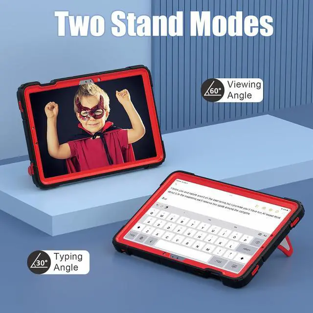 Alt view image 4 of 7 - BONAEVER Tablet Case For Samsung Galaxy Tab S10 Lite / S10 FE / S9 FE 10.9 inch / S9 / S8 / S7 11 inch with Stand, Shoulder Strap, Thickned Cornor Impact Protective Cover for Kids Boys Black/Red