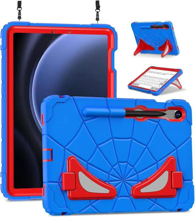 Main image of BONAEVER Tablet Case For Samsung Galaxy Tab S10 FE / S9 FE 10.9 inch / S9 / S8 / S7 11 inch with Stand, Shoulder Strap, Thickned Cornor Impact Protective Cover for Kids Boys Children Blue/Red