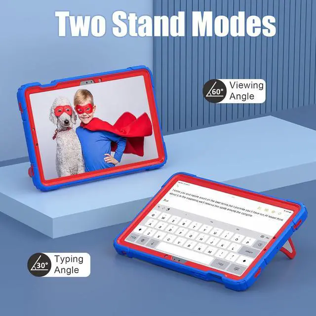 Alt view image 5 of 7 - BONAEVER Tablet Case For Samsung Galaxy Tab S10 FE / S9 FE 10.9 inch / S9 / S8 / S7 11 inch with Stand, Shoulder Strap, Thickned Cornor Impact Protective Cover for Kids Boys Children Blue/Red
