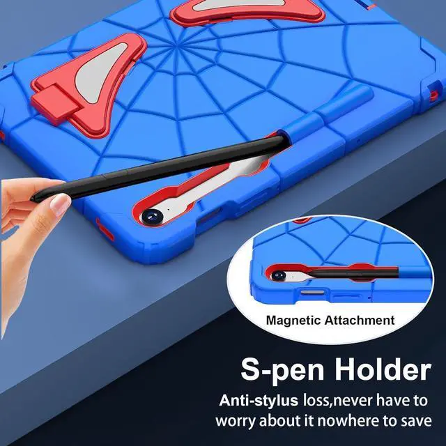Alt view image 6 of 7 - BONAEVER Tablet Case For Samsung Galaxy Tab S10 FE / S9 FE 10.9 inch / S9 / S8 / S7 11 inch with Stand, Shoulder Strap, Thickned Cornor Impact Protective Cover for Kids Boys Children Blue/Red
