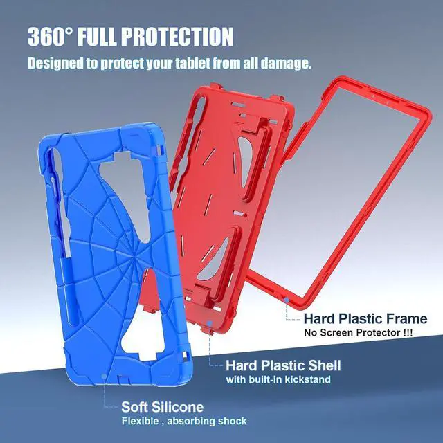 Alt view image 7 of 7 - BONAEVER Tablet Case For Samsung Galaxy Tab S10 FE / S9 FE 10.9 inch / S9 / S8 / S7 11 inch with Stand, Shoulder Strap, Thickned Cornor Impact Protective Cover for Kids Boys Children Blue/Red