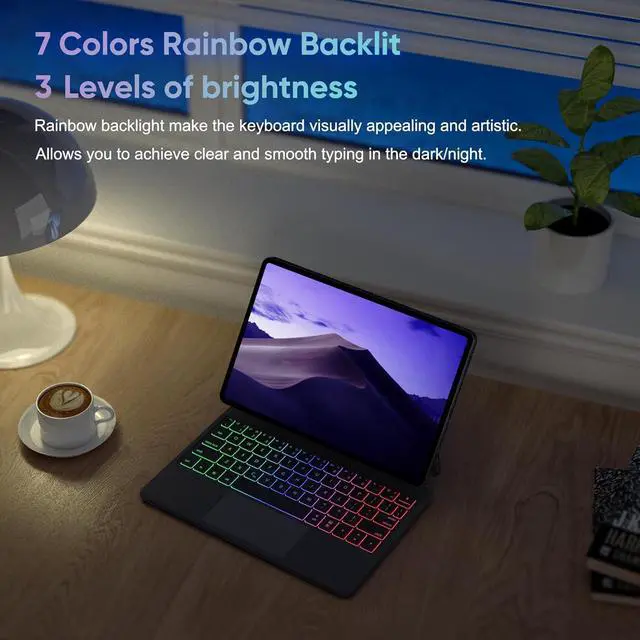 Alt view image 3 of 7 - BONAEVER Magic Keyboard Case for Samsung Galaxy Tab S10 FE / S9 FE 5G 10.9 inch/S9/S8/S7 11 inch, Slim Protective Cover with Floating Cantilever Magnetic Stand, Backlit, Smart Touchpad, Pen Holder
