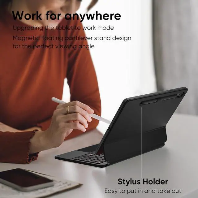 Alt view image 5 of 7 - BONAEVER Magic Keyboard Case for Samsung Galaxy Tab S10 FE / S9 FE 5G 10.9 inch/S9/S8/S7 11 inch, Slim Protective Cover with Floating Cantilever Magnetic Stand, Backlit, Smart Touchpad, Pen Holder