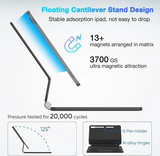 Alt view image 4 of 7 - BONAEVER Magic Keyboard Case for Samsung Galaxy Tab S10 FE / S9 FE 5G 10.9 inch/S9/S8/S7 11 inch, Slim Protective Cover with Floating Cantilever Magnetic Stand, Backlit, Smart Touchpad, Pen Holder
