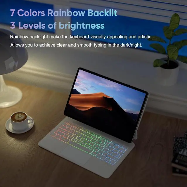 Alt view image 4 of 7 - BONAEVER Magic Keyboard Case for Samsung Galaxy Tab S10 Lite / S10 FE / S9 FE 5G 10.9 inch/S9/S8/S7 11 inch with Floating Magnetic Stand, Backlit, Smart Touchpad, Pen Holder, LED Battery Display