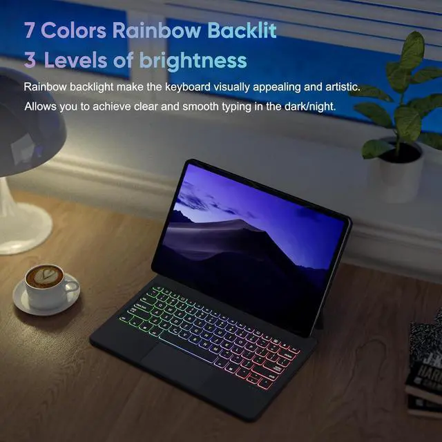 Alt view image 4 of 7 - BONAEVER Magic Keyboard Case for Samsung Galaxy Tab S10 Plus/S9 Plus/S9 FE Plus/S8 Plus/S7 Plus/S7 FE 12.4 inch, Slim Folio Cover with Floating Magnetic Stand, Backlit, Smart Touchpad, Pencil Holder