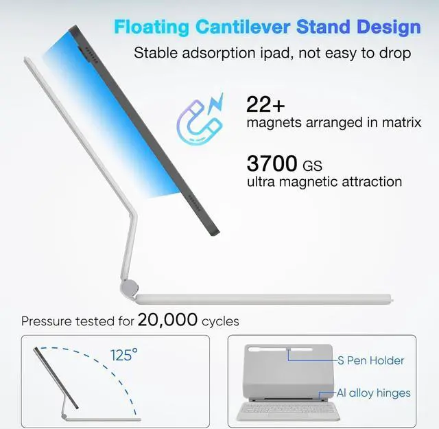 Alt view image 5 of 7 - BONAEVER Magic Keyboard Case for Samsung Galaxy Tab S10 Plus/S9 Plus/S9 FE Plus/S8 Plus/S7 Plus/S7 FE 12.4 inch, Slim Folio Cover with Floating Magnetic Stand, Backlit, Smart Touchpad, Pencil Holder