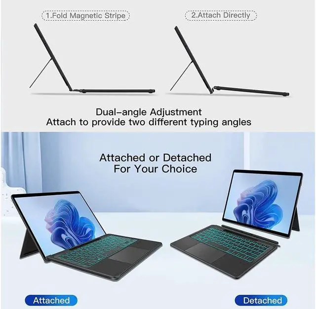 Alt view image 4 of 7 - BONAEVER Type Cover for 13 inch Microsoft Surface Pro 10 / Pro 9 / Pro 8 / Pro X Wireless Thin Bluetooth Keyboard with Trackpad, 7 Colors Backlit Pencil Holder