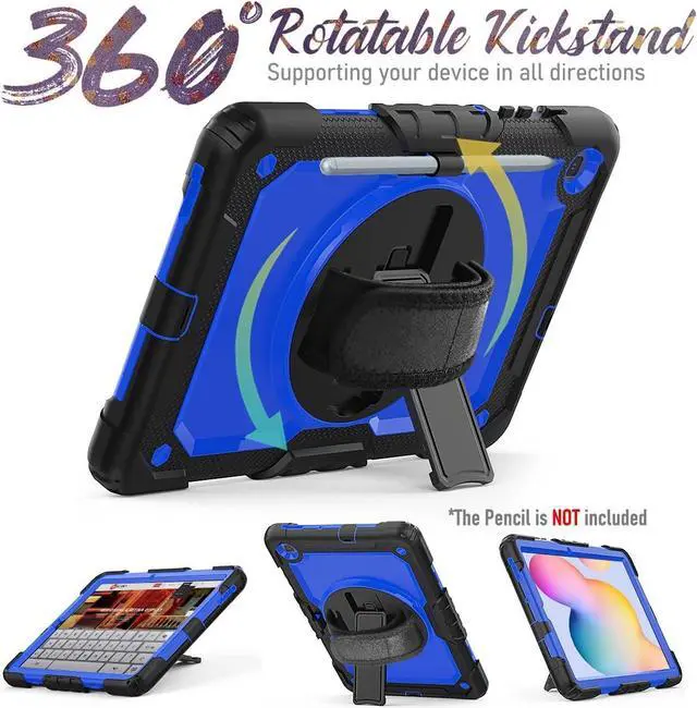 Alt view image 4 of 7 - BONAEVER Samsung Galaxy Tab S6 Lite Case 10.4 inch 2024/2022/2020 with Screen Protector, Pen Holder,Heavy Duty Case for S6 Lite Tablet SM-P620/P625/P610/P613/P619 with Stand Hand Shoulder Strap Blue