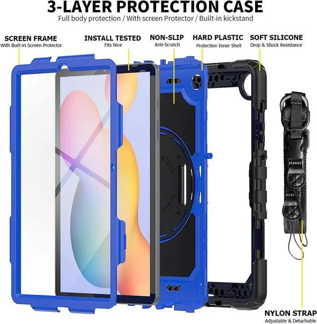 Alt view image 7 of 7 - BONAEVER Samsung Galaxy Tab S6 Lite Case 10.4 inch 2024/2022/2020 with Screen Protector, Pen Holder,Heavy Duty Case for S6 Lite Tablet SM-P620/P625/P610/P613/P619 with Stand Hand Shoulder Strap Blue