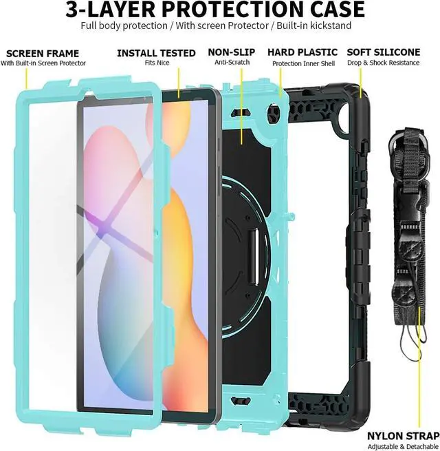 Alt view image 6 of 6 - BONAEVER Samsung Galaxy Tab S6 Lite Case 10.4 inch 2024/2022/2020 with Screen Protector, Pen Holder,Heavy Duty Case for S6 Lite Tablet SM-P620/P625/P610/P613/P619 with Stand Hand Shoulder Strap