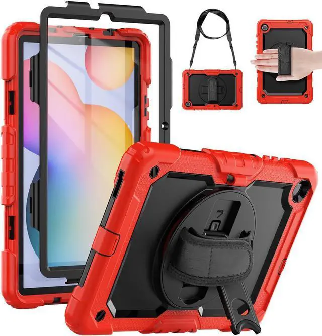 Main image of BONAEVER Samsung Galaxy Tab S6 Lite Case 10.4 inch 2024/2022/2020 with Screen Protector, Pen Holder,Heavy Duty Case for S6 Lite Tablet SM-P620/P625/P610/P613/P619 with Stand Hand Shoulder Strap Red