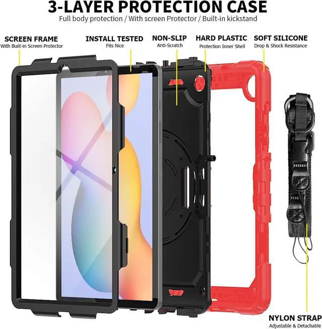 Alt view image 6 of 7 - BONAEVER Samsung Galaxy Tab S6 Lite Case 10.4 inch 2024/2022/2020 with Screen Protector, Pen Holder,Heavy Duty Case for S6 Lite Tablet SM-P620/P625/P610/P613/P619 with Stand Hand Shoulder Strap Red
