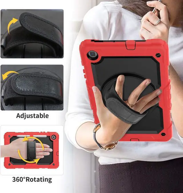 Alt view image 3 of 7 - BONAEVER Samsung Galaxy Tab S6 Lite Case 10.4 inch 2024/2022/2020 with Screen Protector, Pen Holder,Heavy Duty Case for S6 Lite Tablet SM-P620/P625/P610/P613/P619 with Stand Hand Shoulder Strap Red