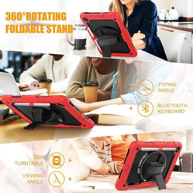 Alt view image 4 of 7 - BONAEVER Samsung Galaxy Tab S6 Lite Case 10.4 inch 2024/2022/2020 with Screen Protector, Pen Holder,Heavy Duty Case for S6 Lite Tablet SM-P620/P625/P610/P613/P619 with Stand Hand Shoulder Strap Red