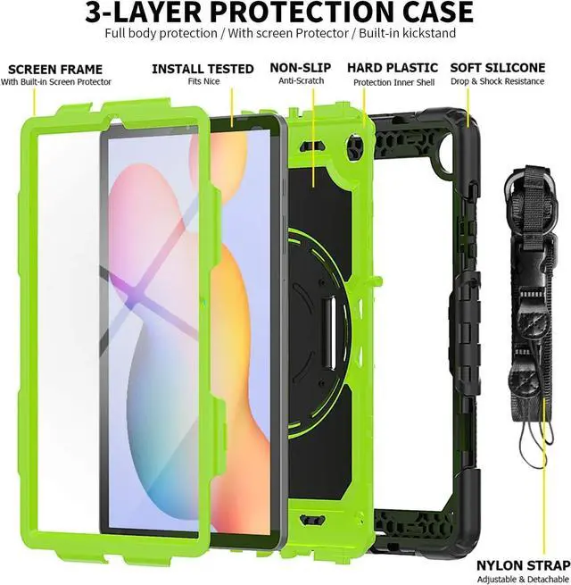 Alt view image 5 of 5 - BONAEVER Samsung Galaxy Tab S6 Lite Case 10.4 inch 2024/2022/2020 with Screen Protector, Pen Holder,Heavy Duty Case for S6 Lite Tablet SM-P620/P625/P610/P613/P619 with Stand Hand Shoulder Strap Green
