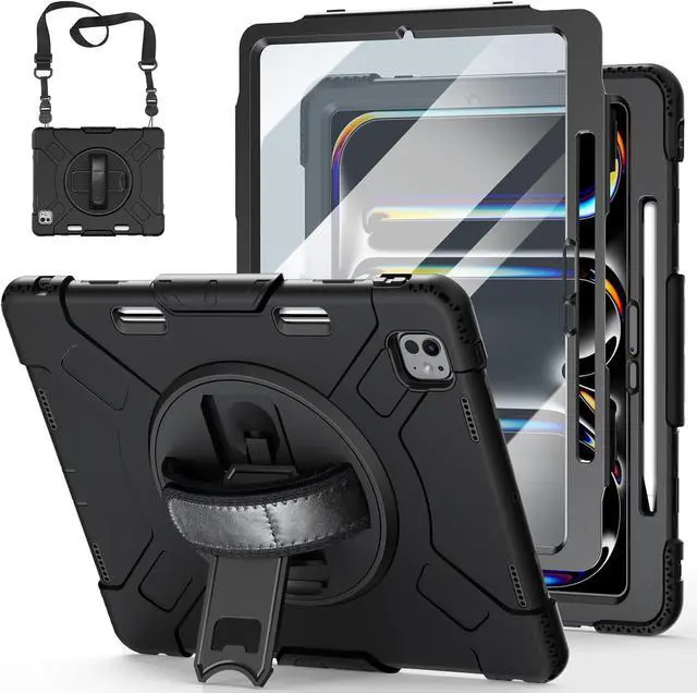 Main image of BONAEVER Case for iPad Pro 13 Inch M4 2024 7th Generation with Built-in Screen Protector, 360° Rotating Stand, Adjustable Shoulder Strap, Precise Cutouts, Pencil Holder