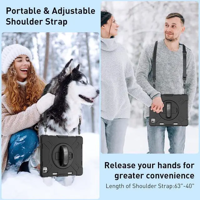 Alt view image 5 of 7 - BONAEVER Case for iPad Pro 13 Inch M4 2024 7th Generation with Built-in Screen Protector, 360° Rotating Stand, Adjustable Shoulder Strap, Precise Cutouts, Pencil Holder