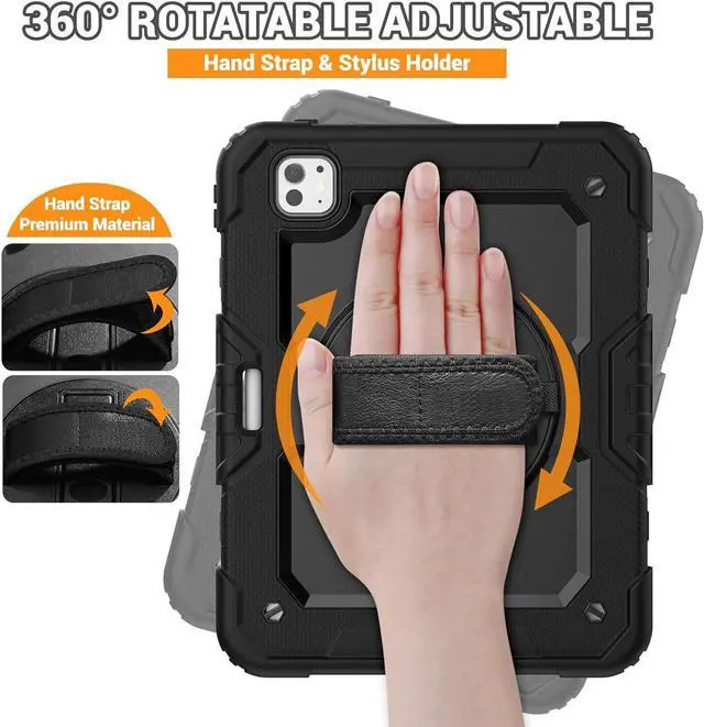 Alt view image 3 of 7 - BONAEVER for iPad Pro 11 Inch Case 2024 M4 2024 5th Generation A2836/A2837/A3006 Protective Cover with Built-in Screen Protector, 360° Rotating Stand, Adjustable Shoulder Strap, Pencil Holder