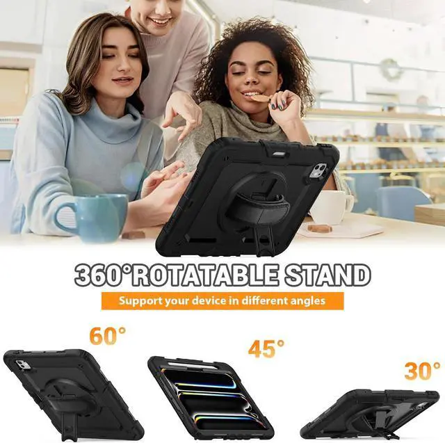 Alt view image 4 of 7 - BONAEVER for iPad Pro 11 Inch Case 2024 M4 2024 5th Generation A2836/A2837/A3006 Protective Cover with Built-in Screen Protector, 360° Rotating Stand, Adjustable Shoulder Strap, Pencil Holder