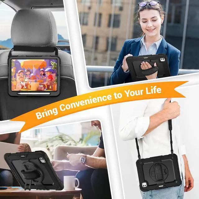 Alt view image 5 of 7 - BONAEVER for iPad Pro 11 Inch Case 2024 M4 2024 5th Generation A2836/A2837/A3006 Protective Cover with Built-in Screen Protector, 360° Rotating Stand, Adjustable Shoulder Strap, Pencil Holder