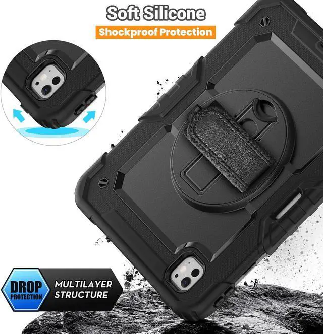 Alt view image 2 of 7 - BONAEVER for iPad Pro 11 Inch Case 2024 M4 2024 5th Generation A2836/A2837/A3006 Protective Cover with Built-in Screen Protector, 360° Rotating Stand, Adjustable Shoulder Strap, Pencil Holder
