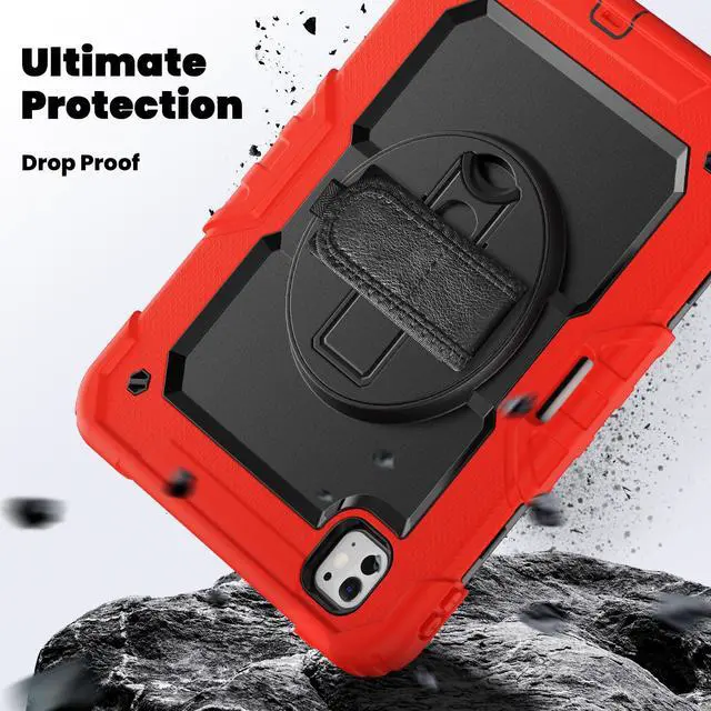 Alt view image 3 of 7 - BONAEVER for iPad Pro 11 Inch Case 2024 M4 2024 5th Generation A2836/A2837/A3006 Protective Cover with Built-in Screen Protector, 360° Rotating Stand, Adjustable Shoulder Strap, Pencil Holder Red