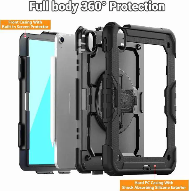 Alt view image 7 of 7 - BONAEVER Case for iPad Air 11 inch 7th 6th Generation M3 M2 2025 2024, Heavy Duty Shockproof Protective Cover with Screen Protector, Stand and Hand/Shoulder Strap