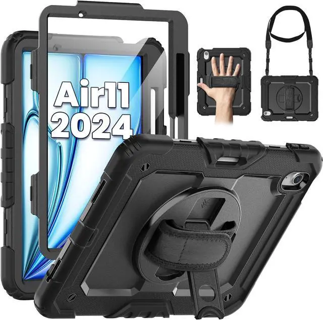 Main image of BONAEVER Case for iPad Air 11 inch 7th 6th Generation M3 M2 2025 2024, Heavy Duty Shockproof Protective Cover with Screen Protector, Stand and Hand/Shoulder Strap