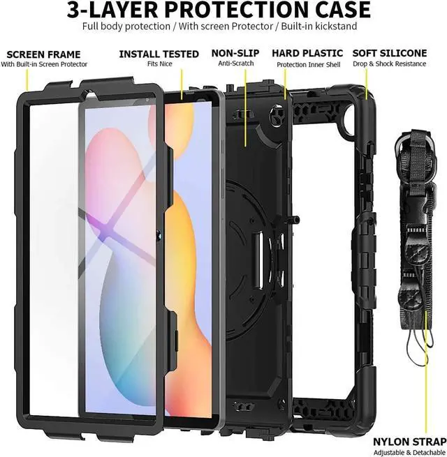Alt view image 7 of 7 - BONAEVER Case for Samsung Galaxy Tab S6 Lite 10.4 inch 2024/2022/2020 SM-P620/P625/P627/P610/P615/P613/P619, Shockproof Protective Cover with Screen Protector, Rotating Stand, Hand/Shoulder Strap