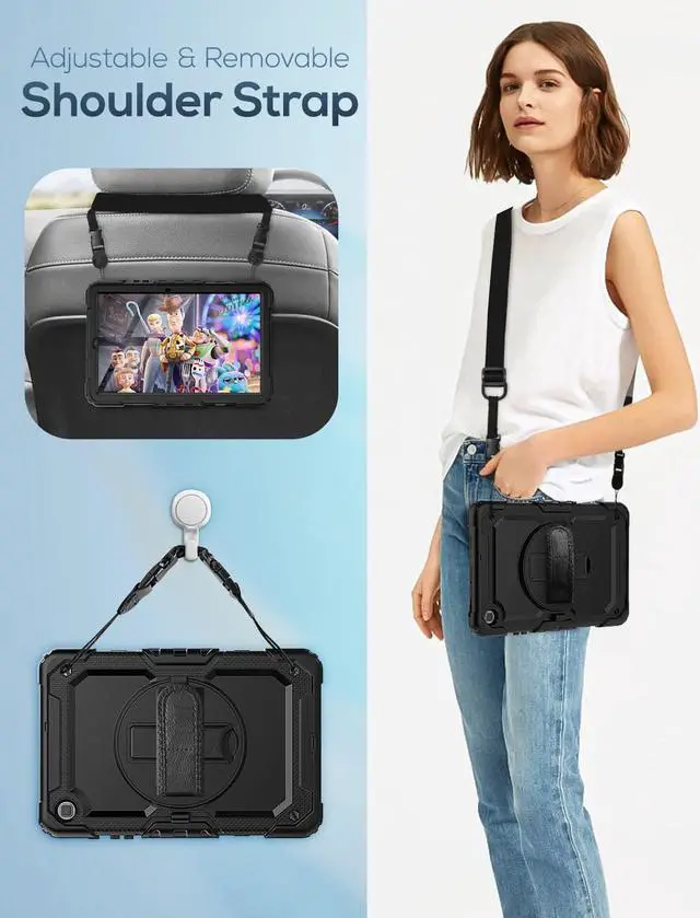 Alt view image 3 of 7 - BONAEVER Case for Samsung Galaxy Tab S6 Lite 10.4 inch 2024/2022/2020 SM-P620/P625/P627/P610/P615/P613/P619, Shockproof Protective Cover with Screen Protector, Rotating Stand, Hand/Shoulder Strap