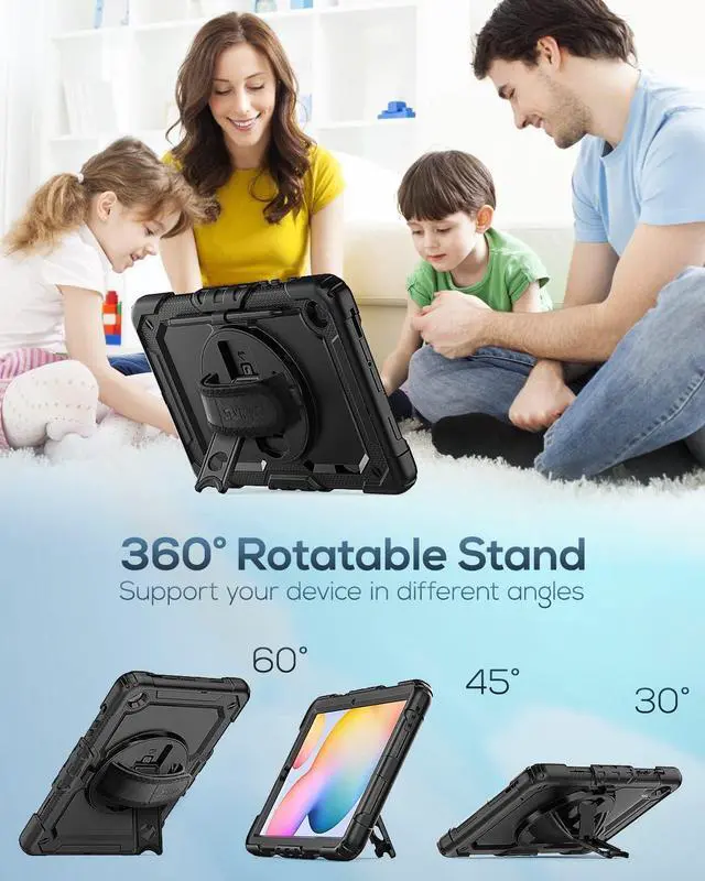 Alt view image 4 of 7 - BONAEVER Case for Samsung Galaxy Tab S6 Lite 10.4 inch 2024/2022/2020 SM-P620/P625/P627/P610/P615/P613/P619, Shockproof Protective Cover with Screen Protector, Rotating Stand, Hand/Shoulder Strap