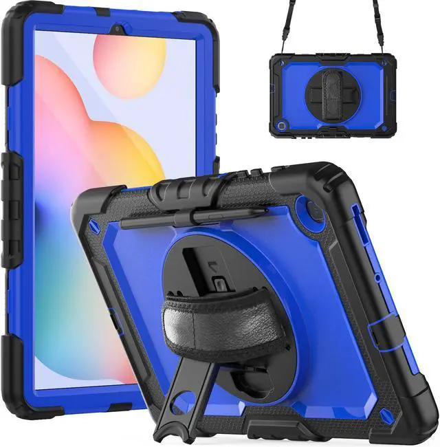 Main image of BONAEVER Case for Samsung Galaxy Tab S6 Lite 10.4 inch 2024/2022/2020 SM-P620/P625/P627/P610/P615/P613/P619, Shockproof Protective Cover with Screen Protector, Rotating Stand, Hand/Shoulder Strap Blue