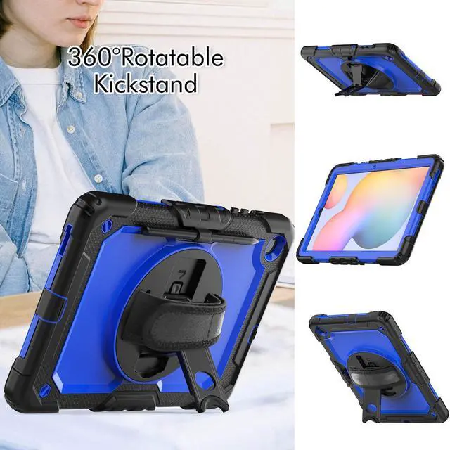 Alt view image 4 of 7 - BONAEVER Case for Samsung Galaxy Tab S6 Lite 10.4 inch 2024/2022/2020 SM-P620/P625/P627/P610/P615/P613/P619, Shockproof Protective Cover with Screen Protector, Rotating Stand, Hand/Shoulder Strap Blue