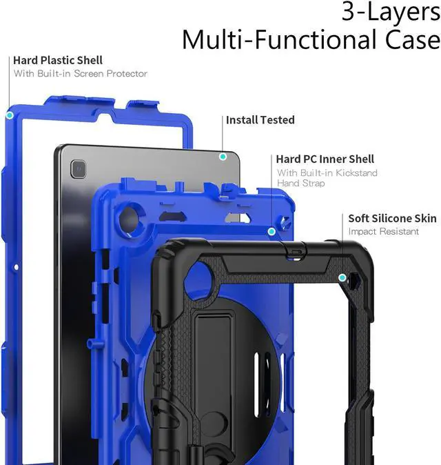 Alt view image 6 of 7 - BONAEVER Case for Samsung Galaxy Tab S6 Lite 10.4 inch 2024/2022/2020 SM-P620/P625/P627/P610/P615/P613/P619, Shockproof Protective Cover with Screen Protector, Rotating Stand, Hand/Shoulder Strap Blue