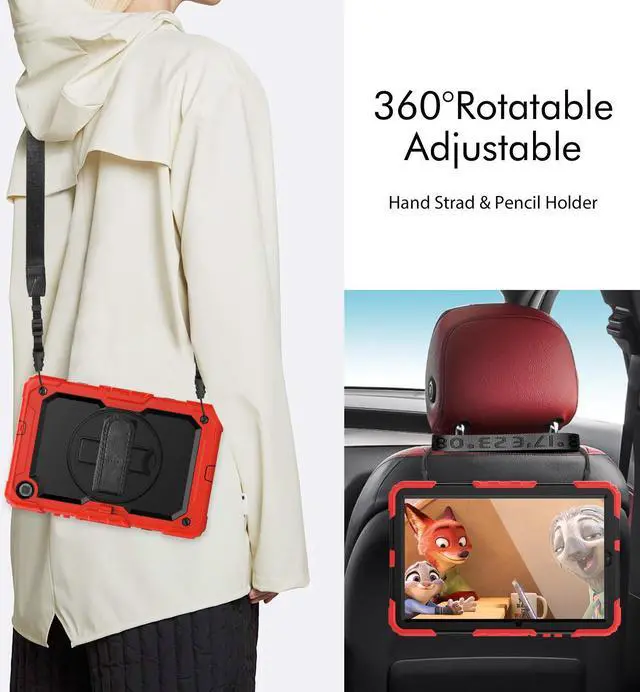 Alt view image 5 of 7 - BONAEVER Case for Samsung Galaxy Tab S6 Lite 10.4 inch 2024/2022/2020 SM-P620/P625/P627/P610/P615/P613/P619, Shockproof Protective Cover with Screen Protector, Rotating Stand, Hand/Shoulder Strap Red