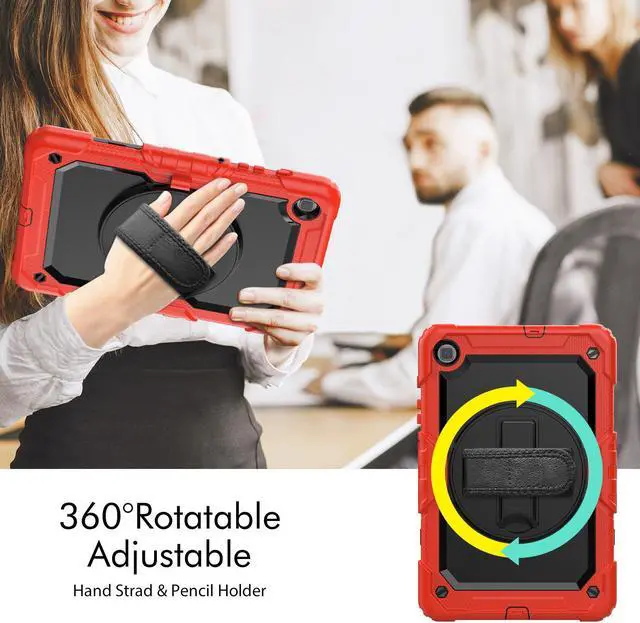 Alt view image 3 of 7 - BONAEVER Case for Samsung Galaxy Tab S6 Lite 10.4 inch 2024/2022/2020 SM-P620/P625/P627/P610/P615/P613/P619, Shockproof Protective Cover with Screen Protector, Rotating Stand, Hand/Shoulder Strap Red