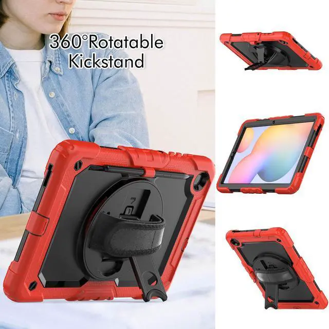 Alt view image 4 of 7 - BONAEVER Case for Samsung Galaxy Tab S6 Lite 10.4 inch 2024/2022/2020 SM-P620/P625/P627/P610/P615/P613/P619, Shockproof Protective Cover with Screen Protector, Rotating Stand, Hand/Shoulder Strap Red