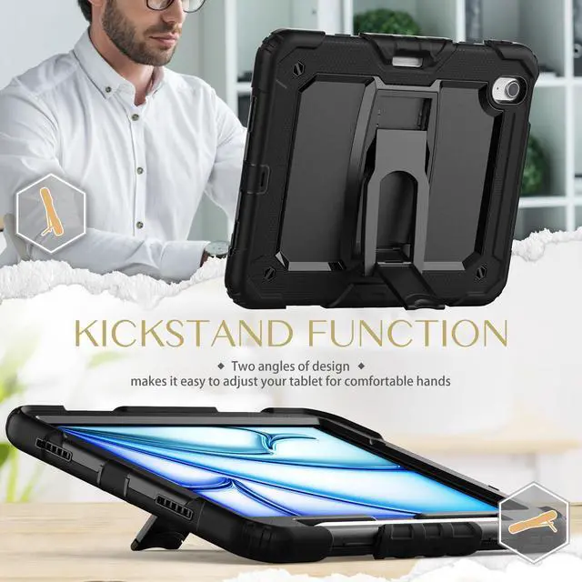 Alt view image 3 of 7 - BONAEVE Shockproof Case for iPad Air 11 inch M3 M2 2025 2024 6th 7th Generation with Built-in Screen Protector, Adjustable Stand