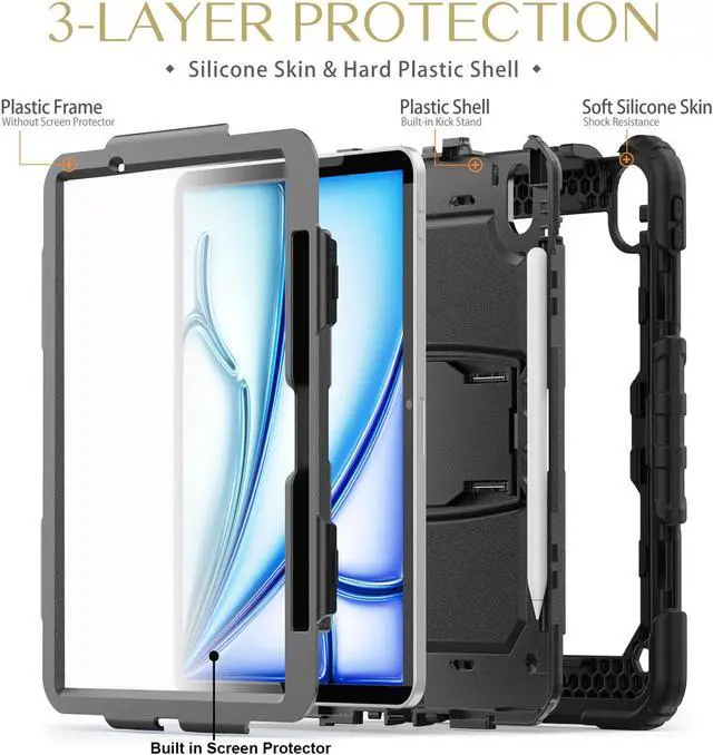 Alt view image 5 of 7 - BONAEVE Shockproof Case for iPad Air 11 inch M3 M2 2025 2024 6th 7th Generation with Built-in Screen Protector, Adjustable Stand