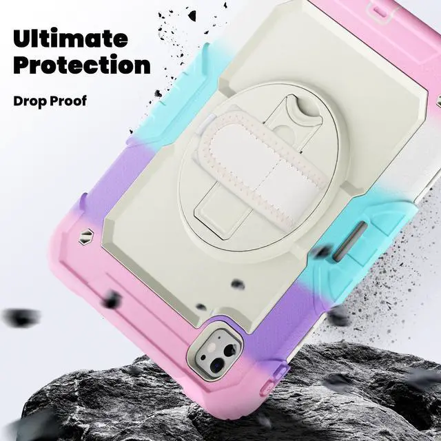 Alt view image 2 of 7 - BONAEVER for iPad Pro 11 Inch Case 2024 M4 2024 5th Generation A2836/A2837/A3006 Protective Cover with Built-in Screen Protector, 360° Rotating Stand, Adjustable Shoulder Strap, Pencil Holder Pink