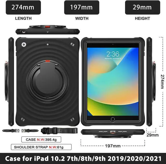 Alt view image 7 of 7 - BONAEVER Case for iPad 10.2 inch 2021 2020 2019 9th 8th 7th Generation with Built-in Screen Protector, 360° Rotating Stand, Adjustable Shoulder Strap, Precise Cutouts, Pencil Holder