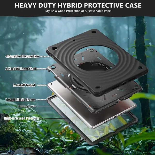 Alt view image 5 of 7 - BONAEVER Case for iPad 10.2 inch 2021 2020 2019 9th 8th 7th Generation with Built-in Screen Protector, 360° Rotating Stand, Adjustable Shoulder Strap, Precise Cutouts, Pencil Holder